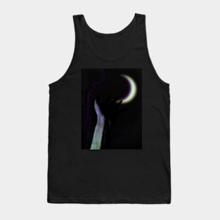 Digital collage and special processing. Hand pointing to the moon. Very beautiful. Violet and white. Tank Top